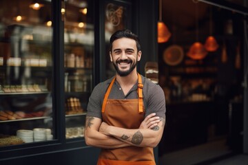 Small Business Pride: Portrait of a Dedicated Entrepreneur in Front of Their Unique Shop