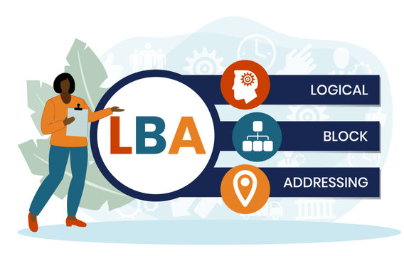 LBA - Logical Block Addressing acronym. business concept background. vector illustration concept with keywords and icons. lettering illustration with icons for web banner, flyer