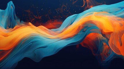 Spectacular image of blue and orange liquid ink churning together with a realistic texture and great quality Digital art 3D - obrazy, fototapety, plakaty