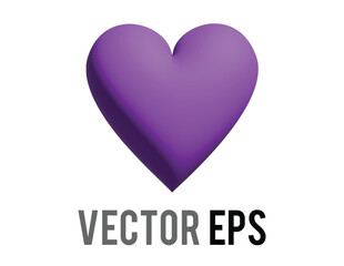 The isolated vector classic love purple glossy heart 3D icon, used for expressions of love, openness, support or friendly intentions with warmth, care and sunshine