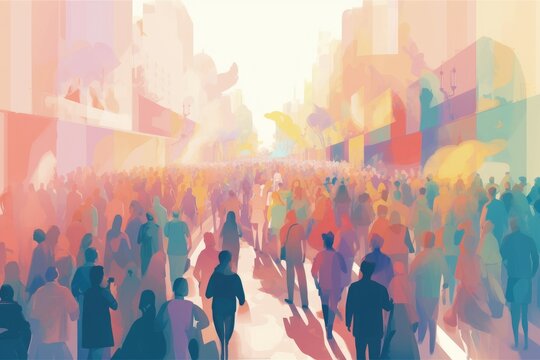 Vibrant Illustration Celebrating Love, Diversity, and Inclusivity in the City Parade
