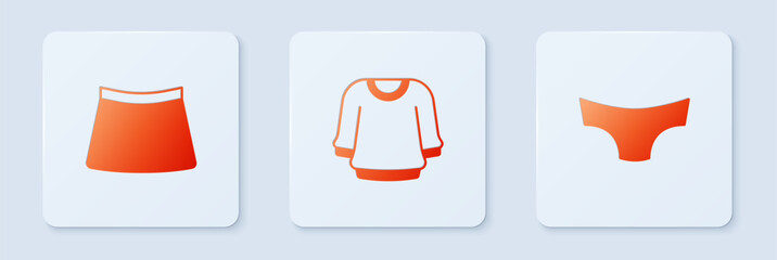 Set Sweater, Skirt and Men underpants. White square button. Vector