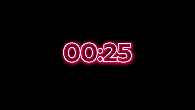 25-second countdown animation with red neon glowing text