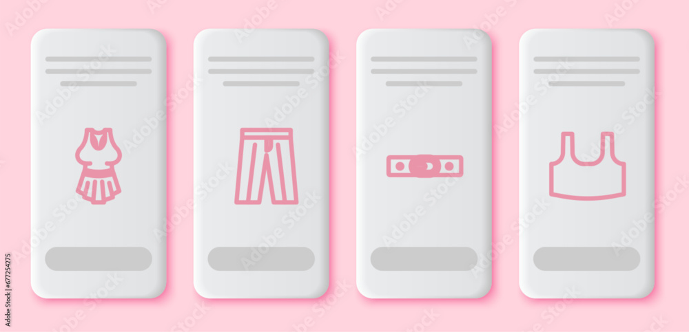 Poster set line undershirt, pants, belt and . white rectangle button. vector