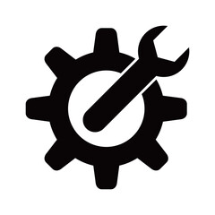 Wrench and Gear cogwheel icon in trendy flat design. repair sign and symbol. - obrazy, fototapety, plakaty