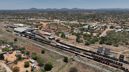 Botswana Railways train station yard in Mahalapye, Botswana, Africa