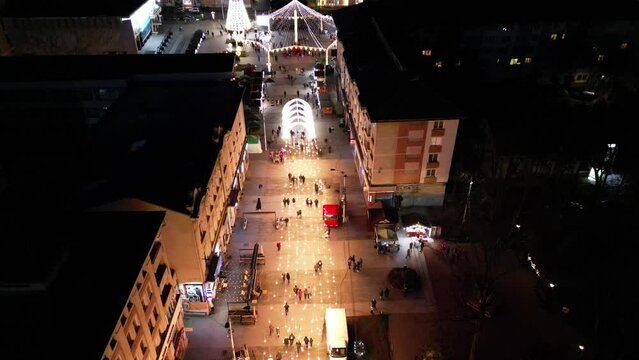 Aerial view of the beautiful Christmas lights at the Christmas Market in Wolfsburg, Germany