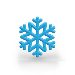 Vector 3D hexagonal snowflake. Blue winter decorative element, symbol of snow. Isolated image on white background. Color object for simple New Year decoration of landing pages, flyers, promo offers