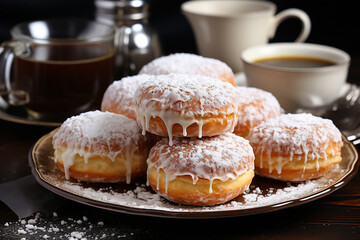 German donuts - krapfen or berliner - filled with jam. Associated with the concepts of Fat Tuesday, Fat Thursday, and Mardi Gras festival. AI
