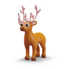 Side view on cute model deer in realistic style. Concept of Christmas and New Year. Toy decoration on winter holiday. Vector illustration in 3d style with white background