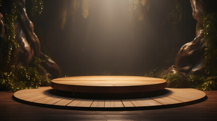 Fototapeta premium Forest tree product booth scene, e-commerce, podium, stage, product demonstration background, PPT background, 3D rendering