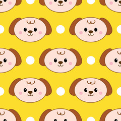 Cute dog cartoon seamless pattern background with yellow background