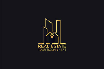 Luxury gold real estate logo with a building	