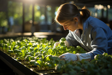 Generative ai collage photo image of scientist biologist work on farm plants