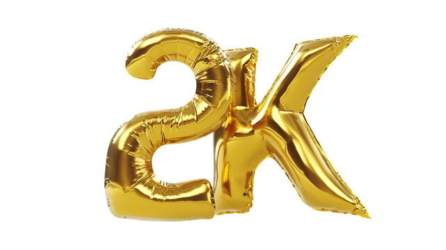 3D render of Golden 2K sign isolated on white background, 2k followers celebration.