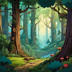 Woodland Comic Background , Generated By AI