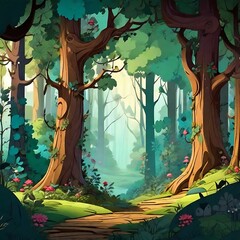 Woodland Comic Background , Generated By AI