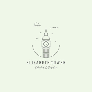 icon elizabeth tower line art minimalist illustration design london united kingdom logo