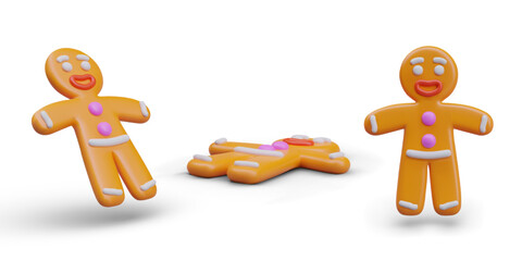 Collection of sweet gingerbread men. Cute vector illustrations in cartoon style. Shaped pastries for New Years holiday. Christmas treats. Glazed cookies