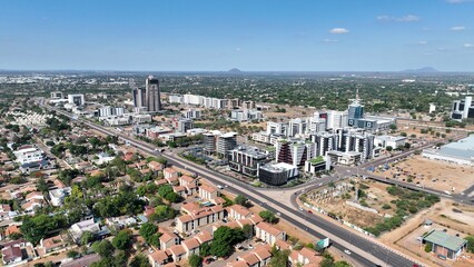 Gaborone Central Business District CBD aerial view, Botswana, Africa