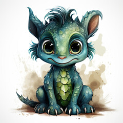 watercolor Baby dragon clipart, Generative Ai