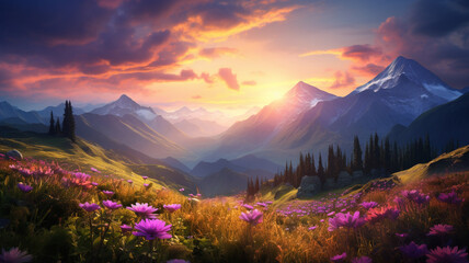 beautiful sunset over the mountain