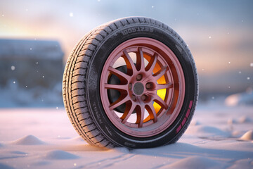 wheel of the car on a snow standing alone