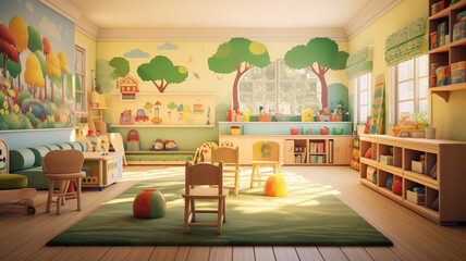 modern bright and colorful kids room design - obrazy, fototapety, plakaty