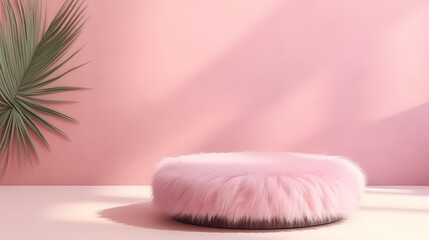 Obraz na płótnie Canvas Pink furry product booth scene, e-commerce, podium, stage, product demonstration background, PPT background, 3D rendering
