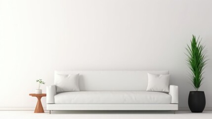 White sofa or couch with side tables on a white background banner size minimalism fresh and calm interior