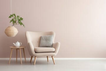Modern pastel colors armchair in the contemporary livining room interior with copy space