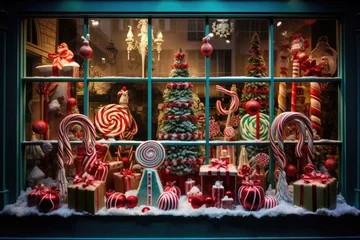 Foto op Plexiglas Christmas window display of a candy store © Veniamin Kraskov