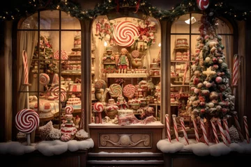 Foto op Plexiglas Christmas window display of a candy store © Veniamin Kraskov