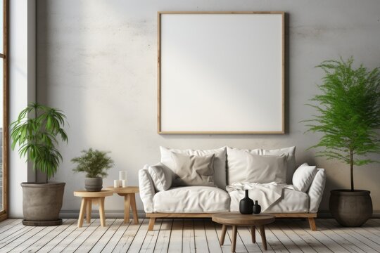 Modern living room interior with poster or picture mock up
