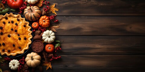 A set of Thanksgiving treats on a dark wooden table. Generated by AI.