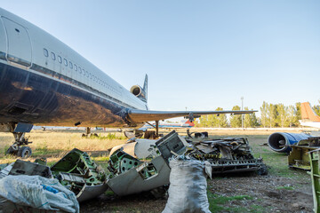 Disassembled planes in the aircraft graveyard