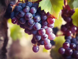 Fototapeta premium Horizontal blur wallpaper with group of grapes. Detailed image violet grape.
