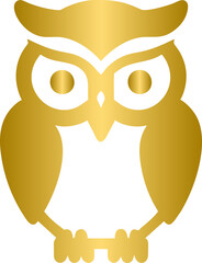 Owl golden icon, gold animal character