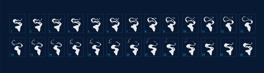 Animation of smoke. Smoke Animation effect for games. Sprite sheet for video games, cartoon or animation.2d classic smoke animation. Vector © Ptouch