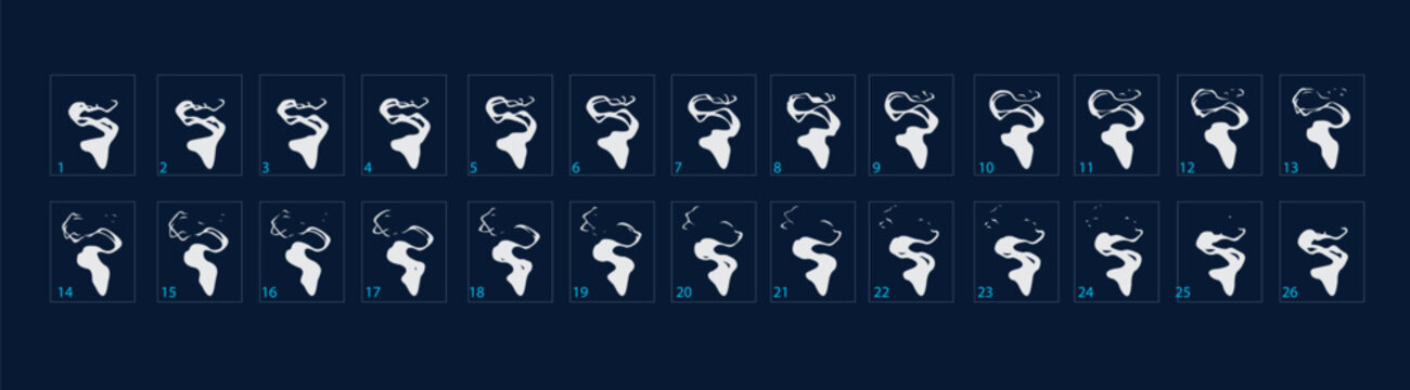 Animation of smoke. Smoke Animation effect for games. Sprite sheet for video games, cartoon or animation.2d classic smoke animation. Vector