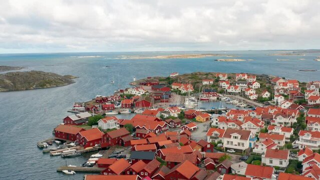 Storm and current visible on ocean water surface Swedish coast fishing village