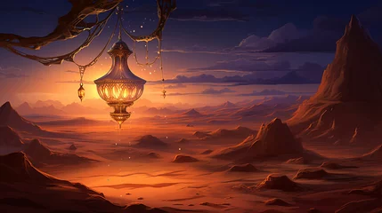 Muurstickers Aladdin's lamp in the desert.AI. Generative AI © Anna