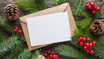 Blank card and envelope on fir branches