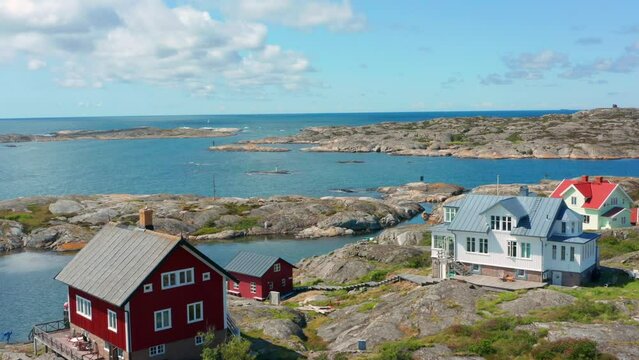 Rich people mansion in Sweden oceanfront villa sea view. Large wooden homes