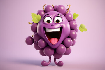 3D simple Grape with happy character face