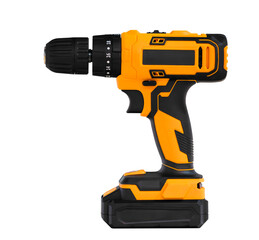 Orange cordless electronic screwdriver drill hand tool isolated on  white background. DIY industry...