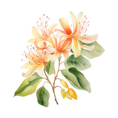 Orange Honeysuckle Flower Botanical Watercolor Painting Illustration