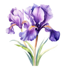 Beautiful Purple Iris Flower Botanical Watercolor Painting Illustration