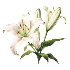 White Flower Botanical Watercolor Painting Illustration