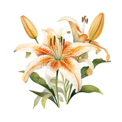 Orange White Flower Botanical Watercolor Painting Illustration